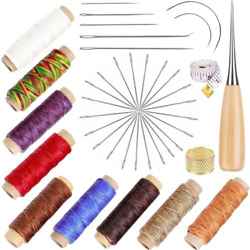 Imzay 49Pcs Upholstery Repair Kit, Leather Waxed Thread Leather Needle And Drilling Awl Leather Craft Hand Tools