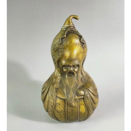 Exquisite Chinese Antique collection home decoration brass longevity old man Gourd-shape Auspicious Statue