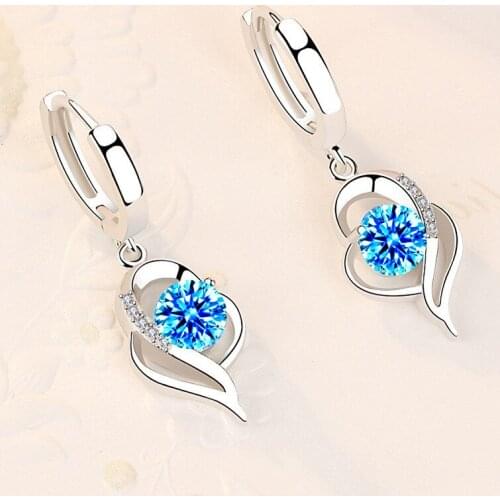 Exquisite Elegant Gorgeous Blue Pink Purple Crystal Drop Earrings 925 Sterling Silver Zircon Buckle Circle Earrings For Women