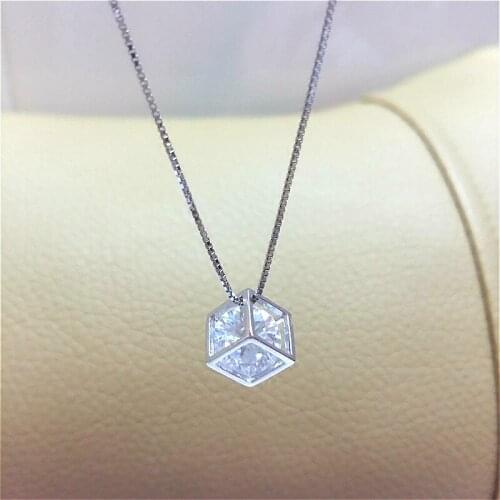 Exquisite Real 925 Sterling Silver Pendant Necklaces Not Easy Fade Lasting Shine Chain Delicate Cubic Zirconia Mystery Pendant