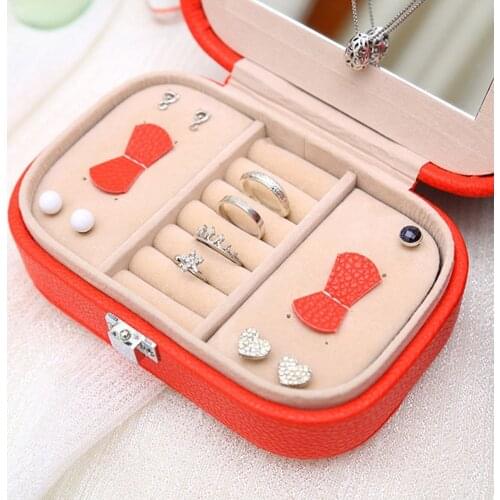 15X10X5cm Portable Jewelry Box Gift Box Korea Travel Case with Mirror Storage Box For Ring Earring Necklace Jewelry Organizer
