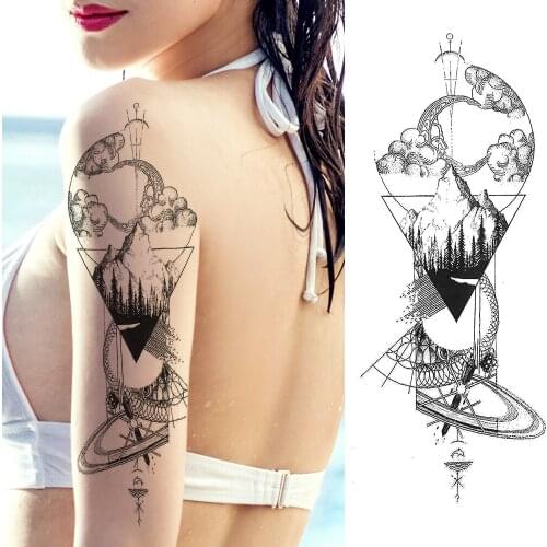 Creative Geometric Anchor Temporary Tattoos Fake Black Planets Mountain Tatoos DIY Waterproof Body Art Arm Tattoos For Women Men