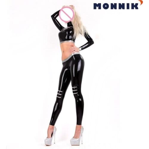 MONNIK latexSexy Latex Tops and Pants Women Gummi 0.4mm Rubber Long Sleeve Shirt Legging