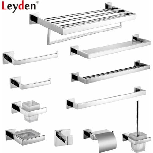 Leyden 304 Stainless Steel Bathroom Accessories Chrome Toilet Paper Holder Robe Hook Towel Bar Towel Ring Bathroom Hardware Set