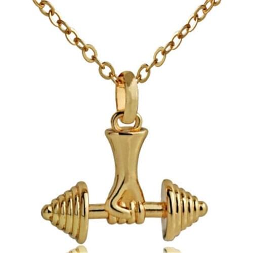 Hot fashion fitness hand holding dumbbell barbell pendant fitness lady necklace pendant holiday gift