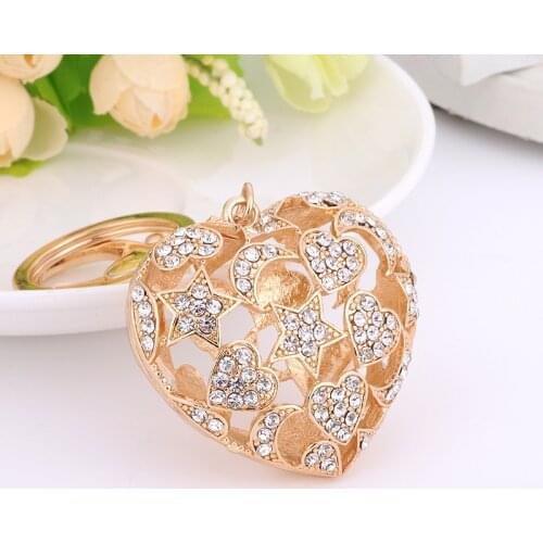 Cute gold color metal crystal heart keychain keyring for women bag charm car jewelry accessories usa uk valentine day gifts