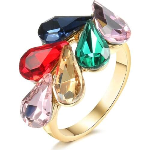 Fashion Simple Shiny Feather Shaped Beads Statement Ring for Women Girl Brand Jewelry