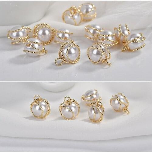 Fashion 20pcs/lot handmade round shape copper/simulated-pearl materials charms diy jewelry earrings/necklace pendants accessory