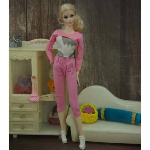 Fashion Doll Outfits Pink Long Sleeve Shirt Top Cropped Pants Trousers for Barbie Doll Clothes Clothing 1/6 BJD Dolls Accessory