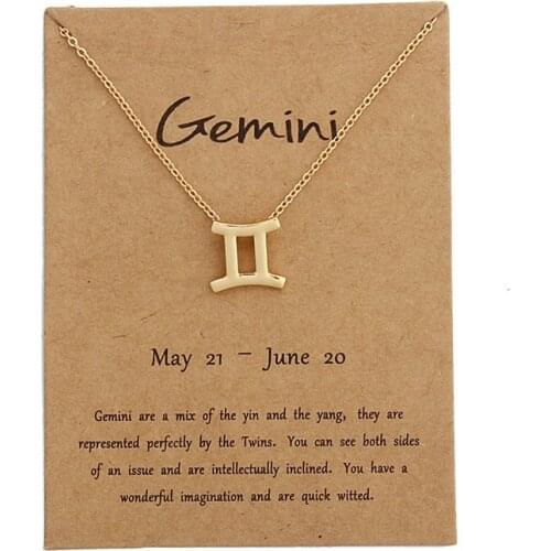 Fashion12 Constellation Pendant Necklaces Gemini Taurus Necklace Birthday Gifts Message Card for Women Girl