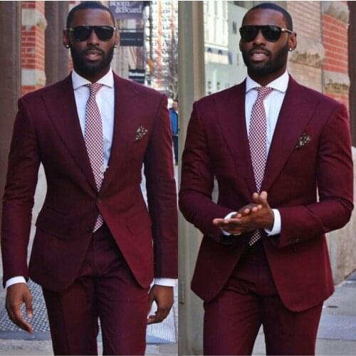 Men Suit Slim Fit Burgundy Mens Wedding Suits Tuxedos For Men Groom Best Man Suits Custom Made (Jacket+Pants)