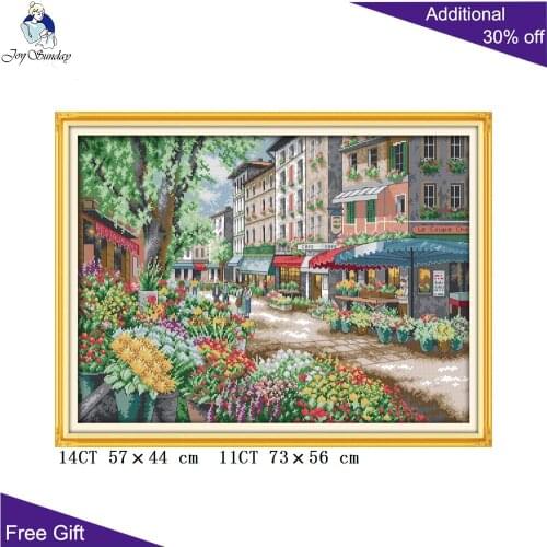 Joy Sunday European Street Needlework Home Decoration F664 14CT 11CT Counted and Stamped Paris Flower Market Cross Stitch kits