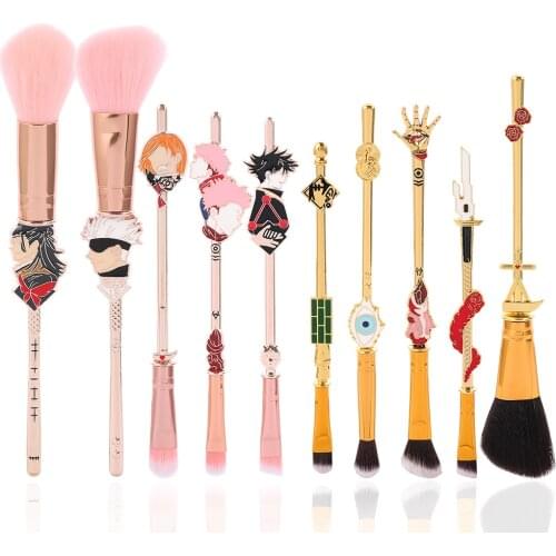 Hot Japan Anime Jujutsu Kaisen Makeup Brushes Tool Set 10pcs Cosmetic Powder Blush Eye Shadow Blending Eyebrow Brush Maquiagem