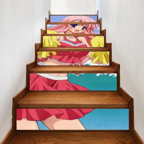 Stair Sticker Picture a Cute Girl Anime Pink Paper Self Adhesive Decal PVC Waterproof Print Art Home Decor DIY for Living Room