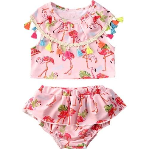 2020 Summer New Infant Baby Girls Bikini Set Newborn Baby Flamingo Top+Shorts Set Size 0-5Y