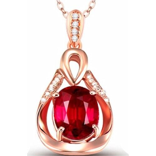 Charming Crystal Red Water Drop Flower Pendant Necklace Girls Rose Gold Clavicle Accessories Silver Plated Chain Necklaces Lady