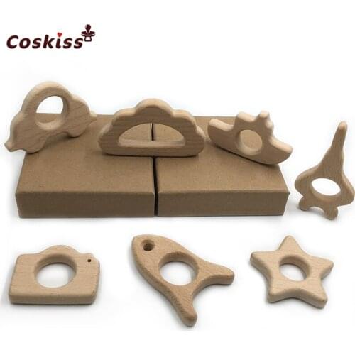 Organic Wooden Animal Teether Baby Teether Natural Baby Teething Nursing Grasping Toy Toddler Teether Newborn Baby Teether Gift