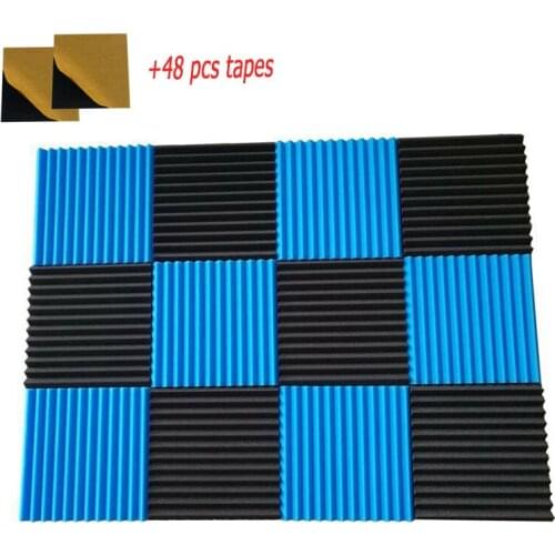 Soundproofing Foam Acoustic Tiles Studio Foam Wedge shape 12x 12x 1 inches Blue/Black Color