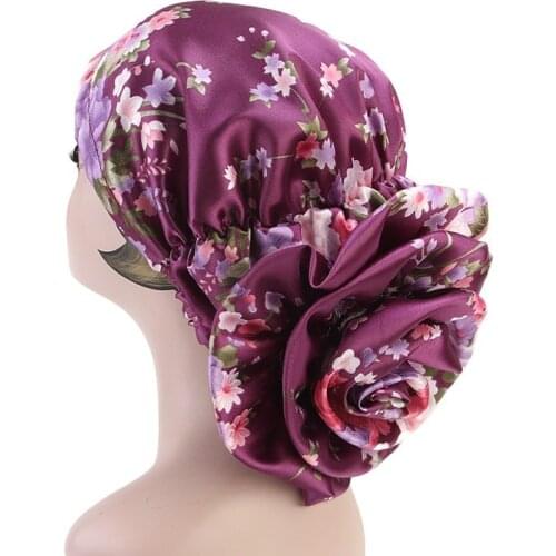New Women Print Big Rose Muslim Scarf Hijab Hat Islamic Scarves Turbante Femme Headwear Day- Night Sleep Cap Hair Accessories