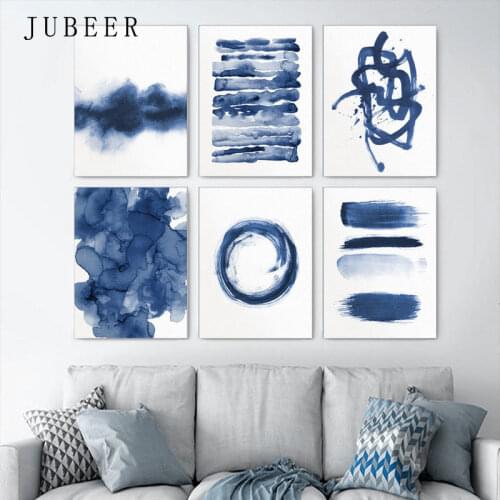 Scandinavian Modern Canvas Paintings Blue Watercolor Prints Picture Decor Abstract Gallery Wall Art Large Paintings on The Wall