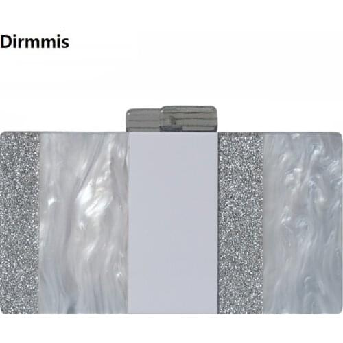 New Trendy Handbag Fashion Women Silver White Striped Handbags Acrylic Luxury Sequin Evening Bag Woman Wedding Box Clutch Purse