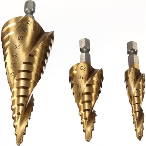 High Quality ! 3pcs HSS Spiral Grooved Step Drill Drills Bit 4mm to 12mm/20mm/32mm Cut Tool Set