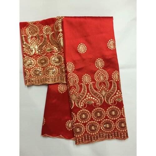 High class George lace fabric purple indian george wrappers african raw silk george lace fabric Give 2 yards tulle Red, gold