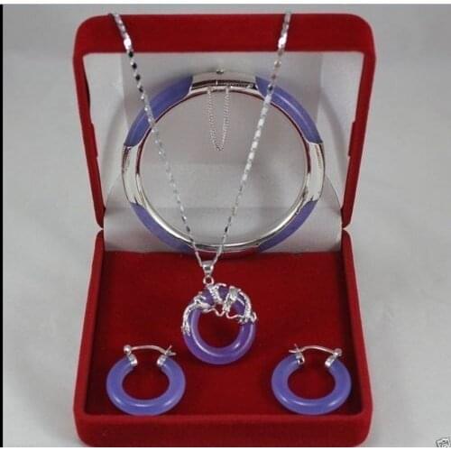 Purple jewerly dragon pendant earrings bracelet Jewelry set fuyj jade crystal Jewelry