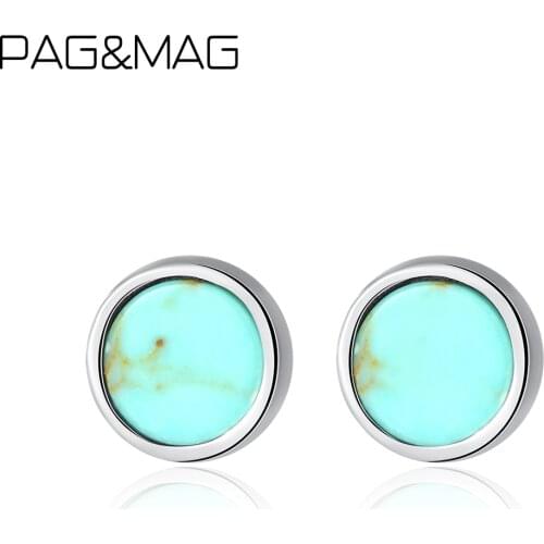 PAG&MAG Bohemian Natural Malachite Circle Stud Earrings Sterling Silver 925 Earrings For Women Retor Charm Jewelry SE0410