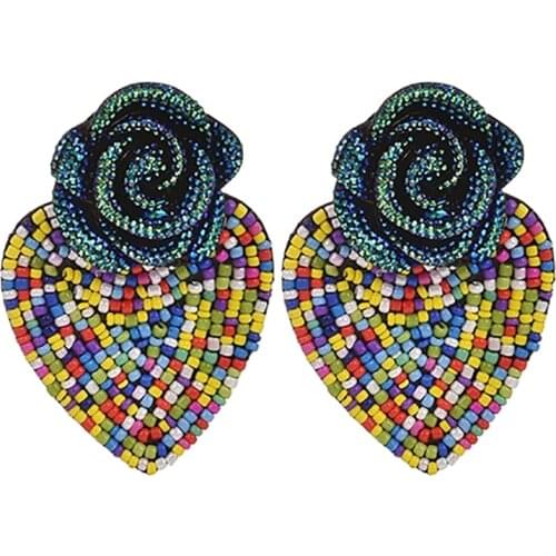 ZHINI New Luxury Purple Flower Big Earrings for Women Ethnic Gothic 2 Color Beaded Heart Dangle Drop Statement Earring Jewelry