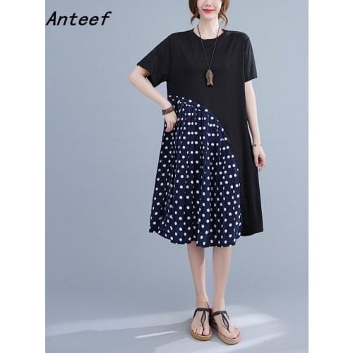 Short sleeve cotton vintage Polka Dot dresses for women casual loose midi woman summer dress elegant clothes 2021