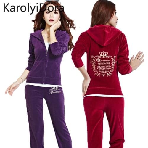 2019 winter velvet sports suit Korean gold velvet casual two-piece winter running suit