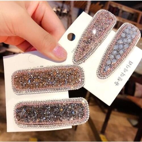 1set popular women hair accessories Rectangular Korea Popular Hair Clips Fashion Woman Rhinestone Shiny Luxury Hairpins BB Clip