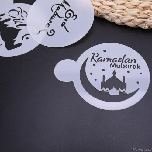 3pcs PET Mosque Eid Mubarak Ramadan Design Coffee Stencils cake decoration tool F17 21 Dropshipping