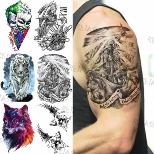 3D Samurai Fighting Fake Tattoo Sticker For Men Women Adult Seto Clown Chain Temporary Tattoo Realistic Waterproof Tatoo Armband