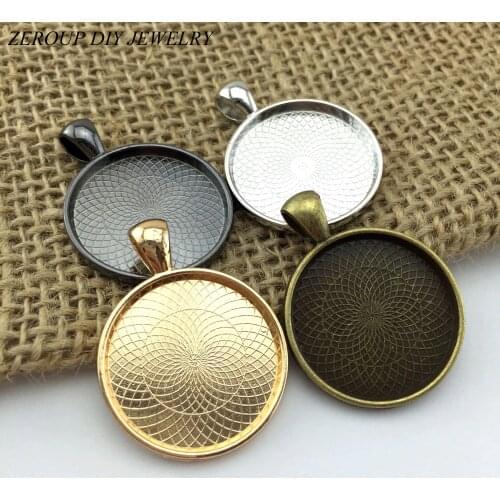 5pcs 25mm Silver Color Rose Gold Plated Necklace Pendant Setting Cabochon Cameo Base Tray Copper Bezel Blank Jewelry Findings