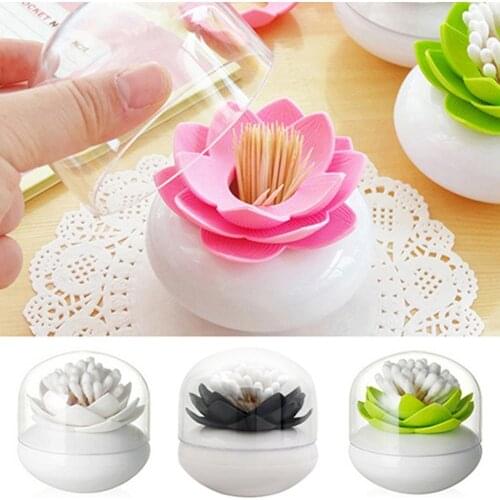 50% Hot Sales!!! 1 Pc Lotus Home Decor Toothpick Cotton Bud Swab Holder Storage Box 4 Colors