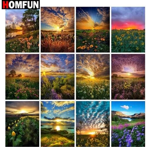 HOMFUN Full Square/Round Drill 5D DIY Diamond Painting "Sunset flower landscape" Embroidery Cross Stitch 5D Home Decor Gift