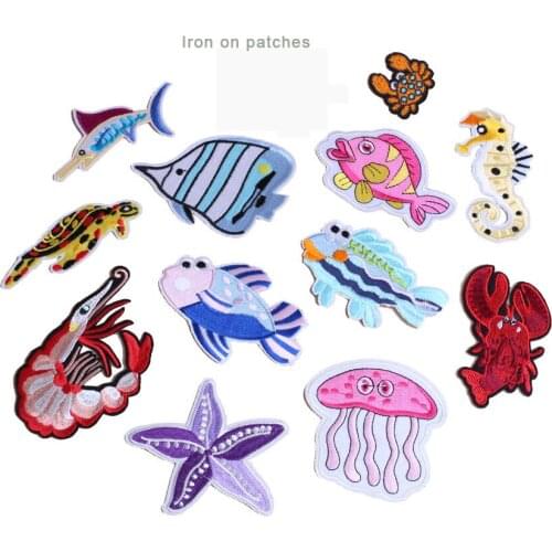 12pc/set sea animal embroidery patches kids applique for clothing DIY sewing iron on embroidered decorative parches for clothing
