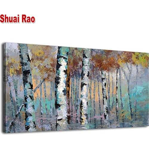 Large Abstract Birch Forest Diamond Painting Diy 5d 100% Square Drill Picture Of Rhinestone Embroidery Full Mosaic Wood Landscap