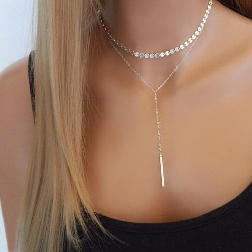 Gold Simple Women Bar Coin Choker Necklace Chain Chocker Neck Jewelry collana Bijoux Femme Joyas mujer Collier ras du cou