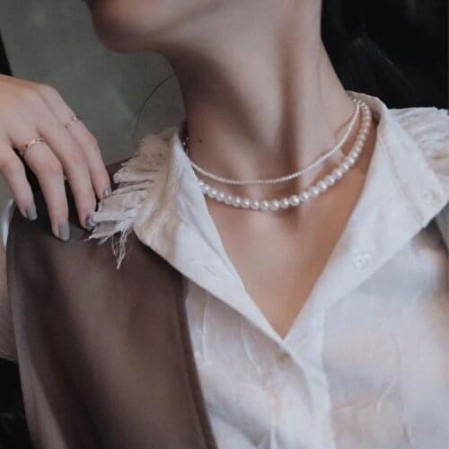VKME New Fashion Kpop Pearl Choker Necklace Cute Simple Double Layer Chain For Women Jewelry 2021 Girl Gift