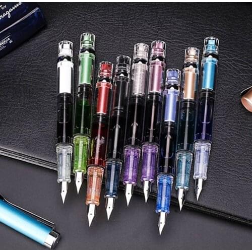 Colorful Transparent Fountain Pen Fine Nib Students Writing Stationery Supplies 1XCE