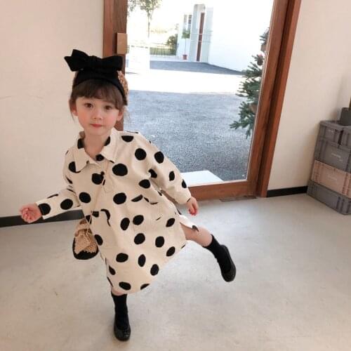 Childrens Dresses 2-8 Y Baby Girls Spring Dress 2021 New Arrival Kids Korean Dots Long Sleeve Dress Baby Clothes Girls Dresses