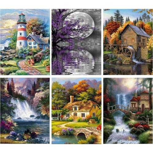 DIY 5D Diamond Painting Landscape Cross Stitch Diamond Embroidery Rhinestones Manual Hobby Full Round Mosaic Home Decor