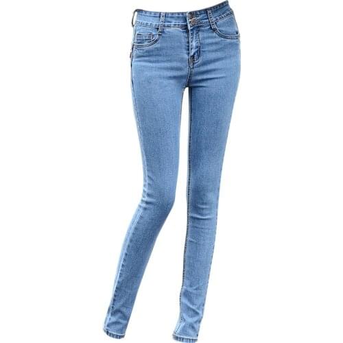 High waist jeans light blue high waist jeans womens fashion trousers new solid color stretch Slim feet pencil pants
