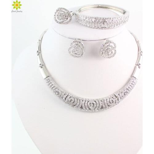 Hot Sale African Beads Jewelry Set Fashion Dubai Silver Plated Jewelry Sets India Design For Wedding Brides
