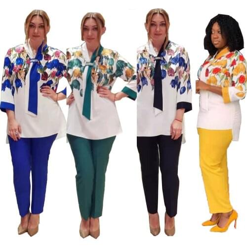 2 Piece Sets African Sets For Women 2021 New African Print Elastic Bazin Baggy Pants Rock Style Dashiki Sleeve Famous Suit Lady