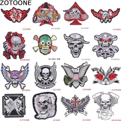 ZOTOONE Cool Large Skull Patches Motorcycle Wings Patch Biker Badge Punk Skull Embroidery Iron on Patches for Clothes Stripe B