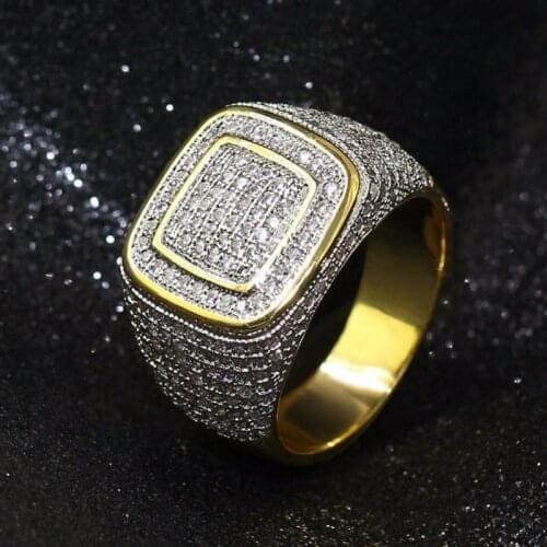 Hip Hop Micro Pave Diamond Stone All Iced Out Bling Rings Luxury 925 silver 14k Gold Plated Hip-Hop Rings for Men Jewelry